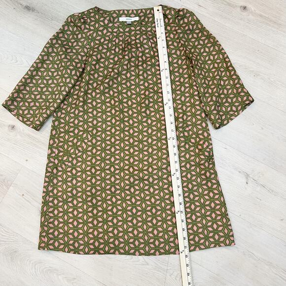 Fossil Pink Green Geometric Business Casual 3/4 Sleeve Shift Mini Dress, Small - Picture 9 of 12
